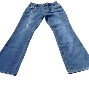 Aldolfo Jeans Womens Decorative Sequin Beaded Floral Design Blue Denim Size 12​​
